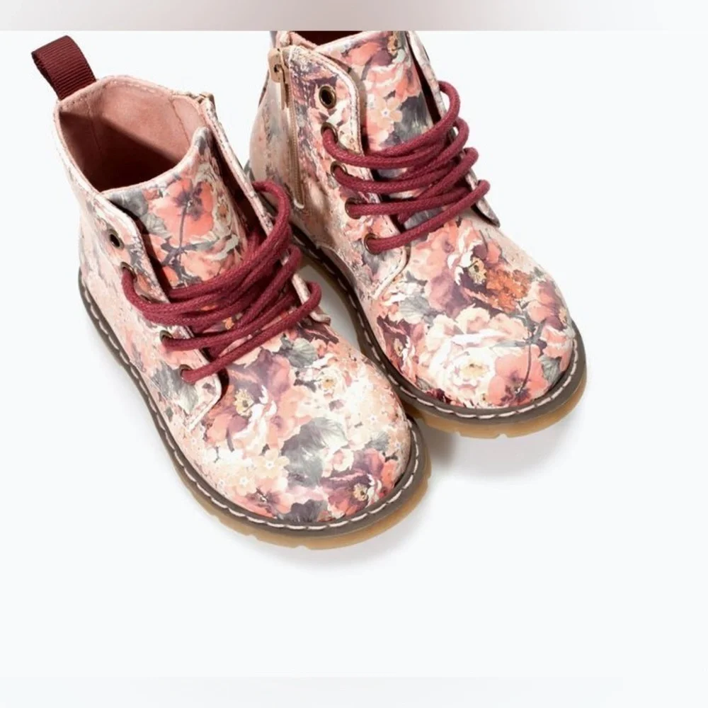 Zara Toddler Girls Floral Combat Boots Size EU 24 US 7.5‎